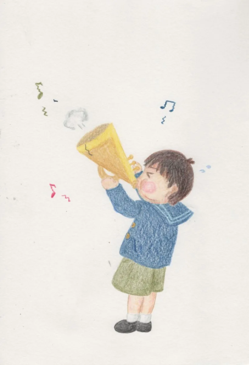 保育士さんのご依頼で描いた、ペープサート「すうじのうた」のラッパを吹く男の子のイラスト