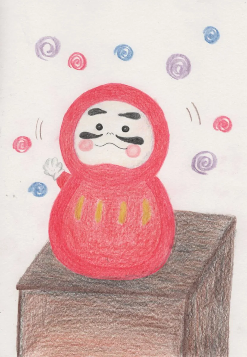 保育士さんのご依頼で描いた、ペープサート「すうじのうた」の台の上のだるまのイラスト